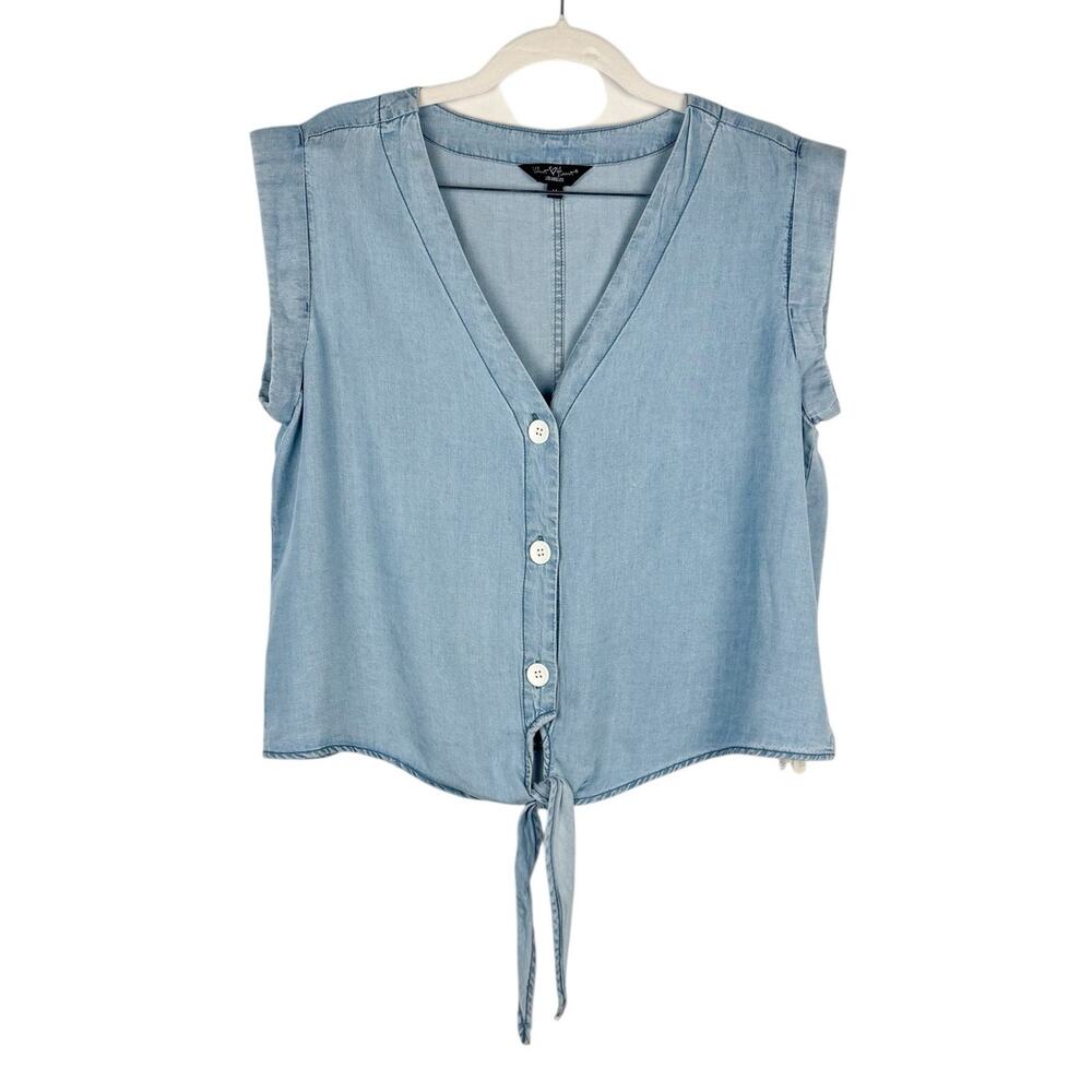 Velvet Heart Light Wash Denim Button Up Tie Top Sz M Light Breathable Tencle